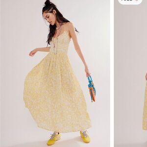 Free People Yellow Combo Sweet Nothings Midi Dress in XS